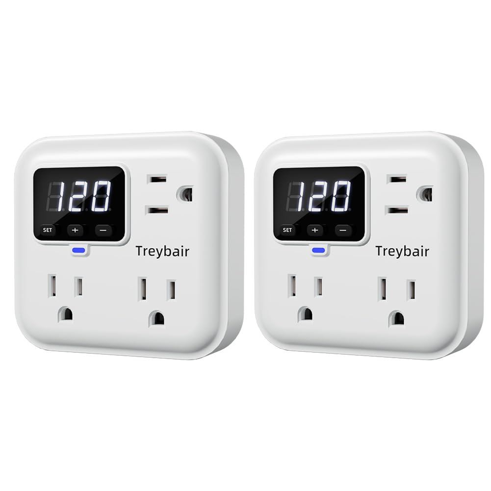 Protector de sobretensiones de 3 salidas con estabilizador de voltaje, protectores de sobretensiones de alimentación de 80 V-140 V para refrigerador, TV, computadora | visualización LED, ignífuga