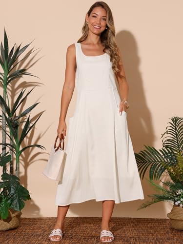 Image of Seta T Women's Linen Dresses Summer Sleeveless Sundress Casual Loose Flowy Midi Tank Beach Dress