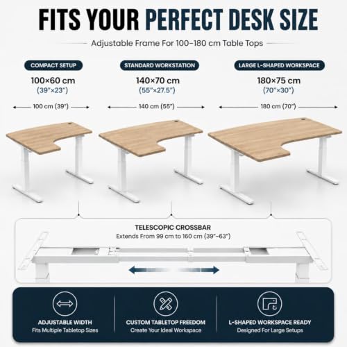 Image of Height Adjustable Desk Frame - Electric Standing Desk Base with Anti-Collision, Low Noise Motors, Best for Work from Home (White, Dual Motor - L Shape)