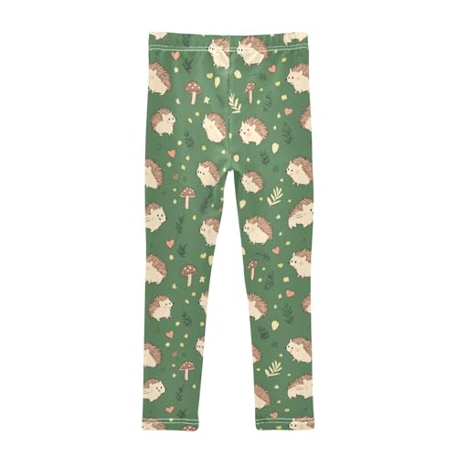 Wusikd Cute Hedgehogs Girls' Leggings Toddler Doodles Mushrooms Kids Yoga Pants Dance Active Tights 4T2