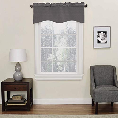 Eclipse Kendall Modern Scalloped Valance Rod Pocket Window Curtain For Kitchen Or Bathroom, 42" X 18", Charcoal #TOP17