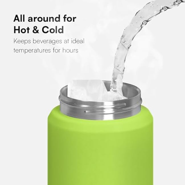 12oz Kids Water Bottle with Straw Lid | 100% Leak Proof | Insulated Stainless Steel Double Walled Thermos | BPA and Sweat free | Hot & Cold (Green)