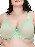 Curvy Couture Damen Sheer Unlined Underwire Plunge BH mit voller Abdeckung, Durchsichtig, Appletini, 100C