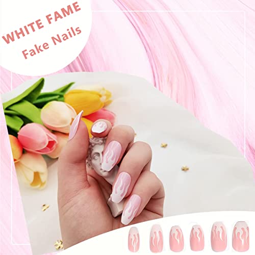 Image of MAYCREATE 24pcs Press-On Nails Creative French Nail Acrylic Press on Nail Fake Nails Full Cover Press On False Nails with Double Sided Adhesive Tabs, Almond Shape Press on Nail