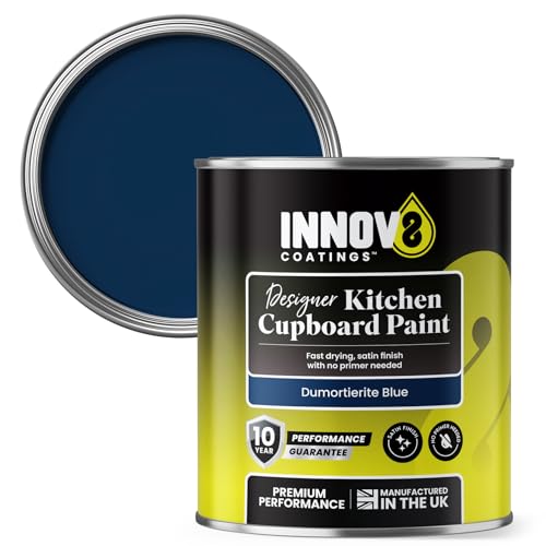 INNOV8 COATINGS DESIGNER KITCHEN CUPBOARD PAINT - DIY - NO PRIMER OR TOP COAT - SATIN Finish - 750 ml - Dumoterite Blue - Fast Dry - CABINET, FURNITURE, WOOD, MDF, PLASTIC & METAL