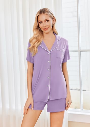 Image of Ekouaer Womens Pajamas Set 2 Pack Button Down Summer Sleepwear Short Sleeve Comfy Pjs Loungewear Set