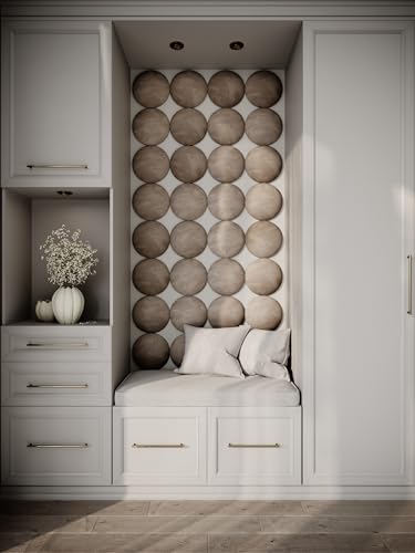 4-Pack Soft Velvet Acoustic Wall Panels for Bedroom (ROUND, 25x25cm, Beige) miniatura 6