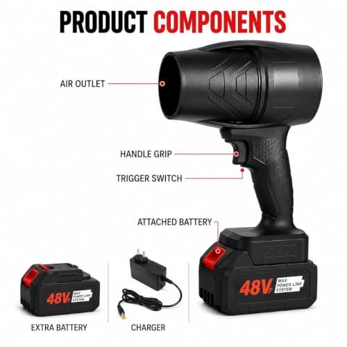 Image of Cordless Air Blower with 2 Rechargeable Batteries, Portable Handheld Electric Dust Blower for Car Interior, Keyboard, Electronics, Sofa, Garage & Home Cleaning