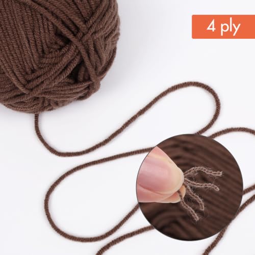 Image of NICEEC 300g Soft Assorted Colors Yarn - Sport Weight,100% Acrylic, 4 Ply, Bonbons Yarn for Crochet & Knit, DIY Project Starter Kit for Kids or Adults(Total 870yds) - Brown34#