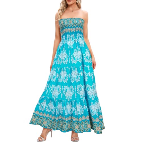 Image of Women's Summer Strapless Tube Top Maxi Dresses Off Shoulder Boho Beach Long Dress