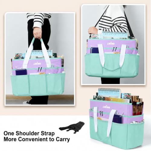 Image of JJRING Craft Organizer Tote Bag Large Art Storage Caddy Green and Purple
