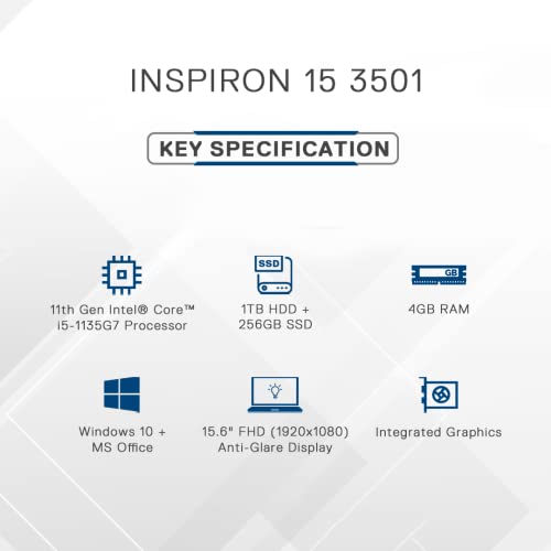Image of Dell Inspiron 3501 5.6 inches(14cm) FHD AG Display Laptop (Intel i5-1135G7 / 4GB / 1TB HDD + 256GB SSD /Integrated Graphics /Windows 10 + MS Office /Black) D560488WIN9B, 1.83kg