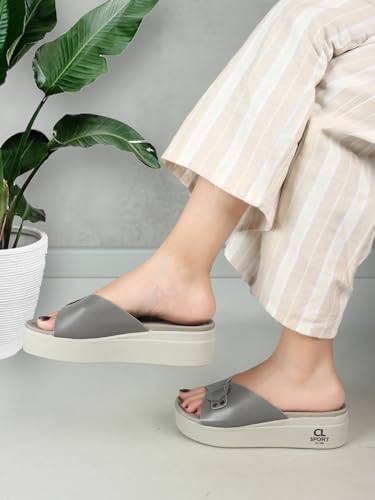 Image of Carlton London women's Flatform Comfortable Slide Sandals with Buckle