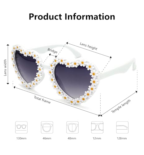 Image of Kids Heart Shaped Valentines Day Cute Flower Sunglasses for Toddler Girls Age 3-10 Outdoor Beach Eyewear UV400