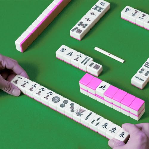 Stadtkrimis Exit Escape Stadtführung Generic - Traditionelles Chinesisches Mahjong-Set, 144 Steine, 2 Würfel, Aufbewahrungsbox, Rosa, Klassisch, Brettspiel, Ab 144 Jahren, Bis 180 Jahren