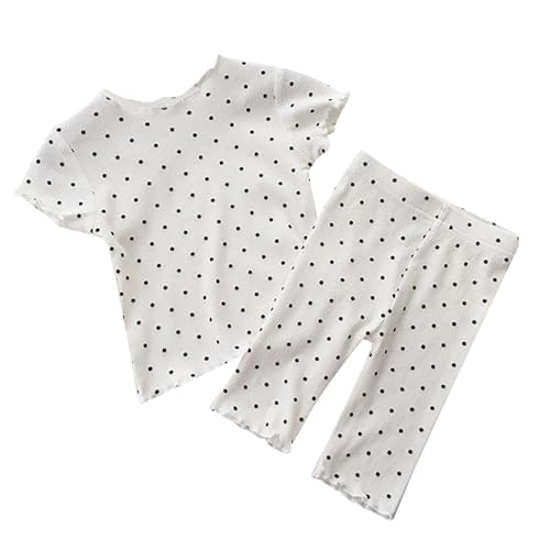 Toddler Girls Polka Dots 𝗣ajamas Outfits Rufflee Short Sleeve Crew Neck Soft Thin Tops Trousers Comfy 𝗦leepwear Sets