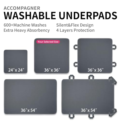 Image of Accompagner Incontinence Bed Pads Washable Waterproof, Ultra-Absorbent Reusable Underpads for Diaper Changing, Nursing, Bedridden, Adults, Seniors, Kids and Dogs (Dark Gray, 36 inchx36 inch(Pack of 6))
