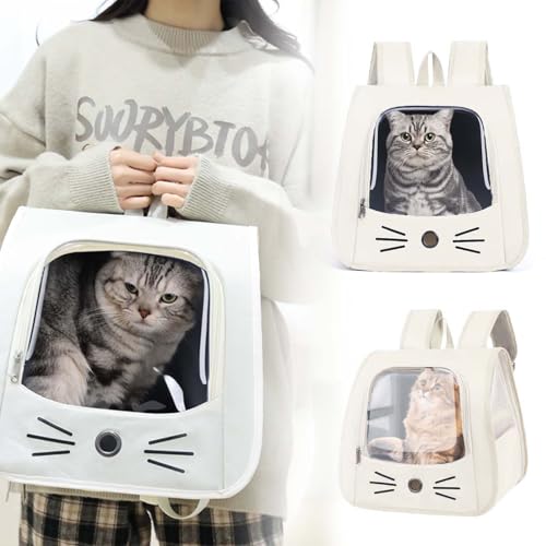 tintoke Tragbare und Faltbare Katzentasche,Atmungsaktive und Faltbare Haustier Rucksack,Katzenrucksack mit Netzfenster,Tragbare und Faltbare Katzenrucksack,Für Kleintiere wie Katzen,Hunde (Beige Weiß)