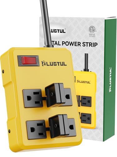 PLUGTUL Multitoma Heavy Duty con cubierta de seguridad, 15A, cable de extensión de 1.8 metros, protector plano, para cocina, garage, taller, montaje en pared, listado ETL