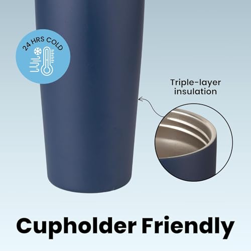 Image of Gym Water Bottle 30oz - Leak Proof Lock Lid, Matte Metallic Finish, Carry Handle, Durable Stainless Steel, Perfect for Workout & Sports (Midnight Blue, 900 ML)