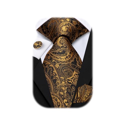 Image of Hi-Tie Men 63inches Tie Set Extra Long Necktie Paisley Tie Pocket Suqare Cufflinks Big and Tall Men Tie