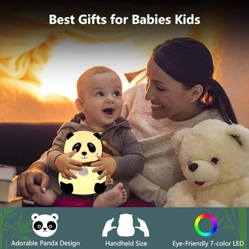 Image of ANKRI Rechargeable Silicone Panda Night Light for Kids | 7-Color LED Changing Lamp | Adorable Room Decor & Gift for Toddlers, Teens, & Valentine's Day Present