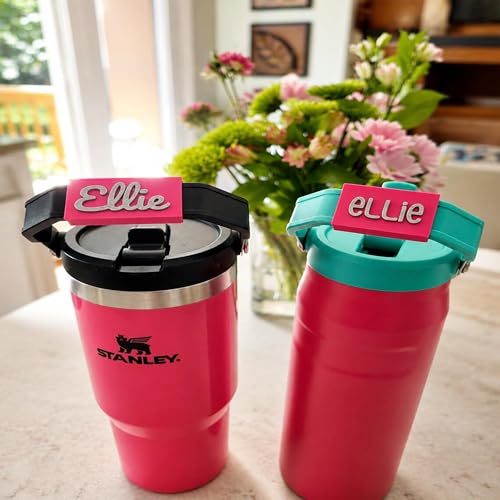 Image of Custom Name Plate for Stanley Tumbler Handle 20oz & 30oz IceFlow Flip Straw with Optional Base and Font Color 1.5in or 2in - Personalized PLA Material - Practical Gifts Suitable for Family and Friends