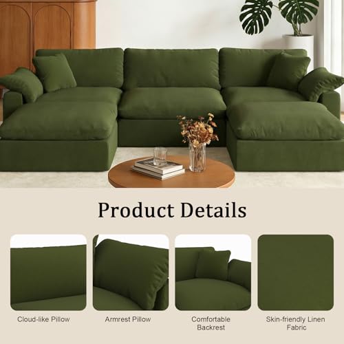 Image of Cloud Sectional Corner Sofa,Left /Right Modular Sofa,Down Filled Convertible Couch,Covers Washable & Replaceable,Green