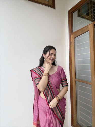 Image of DEVIKA TEXTILES Anuradha Pink Narayanpet Pure Cotton Saree | Comfortable & Stylish Saree for Women