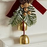 Christmas Bow With Bells And Pine Cones Xmas Mini Bowknot Craft Present Ornament Christmas Tree Hanging Decor(Two pieces of bells)