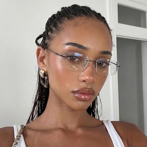 Image of IGnaef Rectangle Rimless Blue Light Blocking Glasses for Women Fashion Non Prescription Office-Siren Frameless Eyewear BL1230