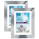 Americanflat 7x5 Photo Frames with Polished Crystal-Clear Glass - Set of 2 - Use as 6x4 Photo Frames with Mount or 7x5 Frame without Mount - Frames for Tabletop and Wall Display - Silver