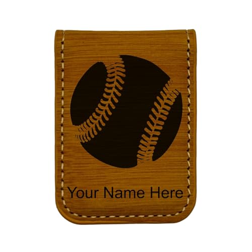 LaserGram Slim Magnetic Money Clip, Baseball Ball, Personalized Engraving Included (Bamboo)