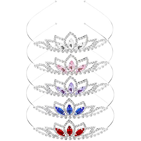 Cinaci 5 Pack Sparkly Colorful Gems Crown Headbands Glitter Rhinestone Silver Metal Headbands Princess Hair Tiaras Clasps Accessories for Women Girls Teens Kids Brides (5 Pack S1) Cover