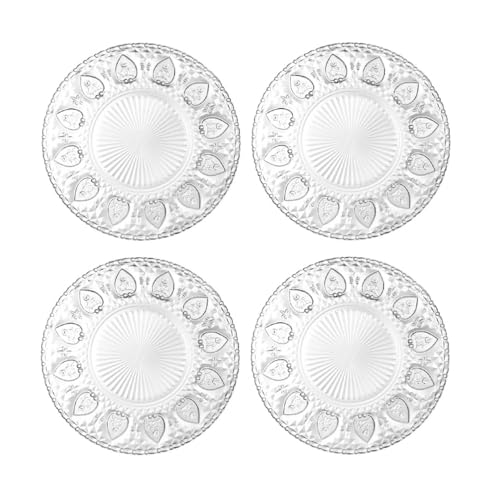 Bafnsiji 20cm,Assiettes à Dessert en Verre, Set d'assiettes en Verre pour 4, Assiettes à Dessert en Verre trempé Transparent, Assiettes en Verre pour...