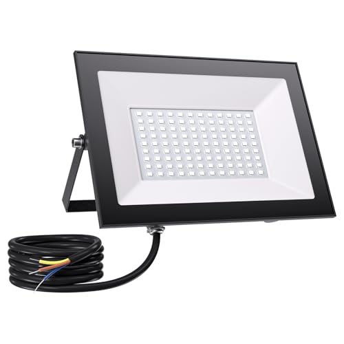 Allin 100W LED Strahler Außen, Superhell 10000LM 6500K LED-Strahler, IP65 Wasserfest Flutlicht mit 180° Verstellbarer Ständer für Hell Garten Garage Sportplatz Hof Fluter