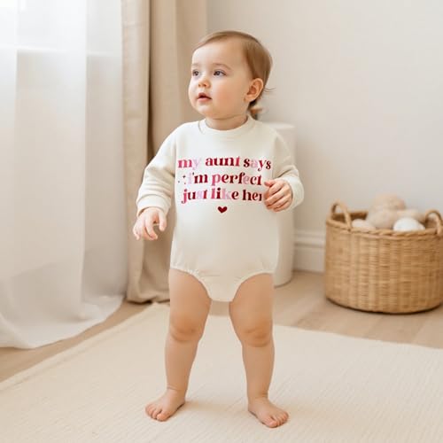 luethbiezx Infant Baby Girls Auntie Sweatshirt Romper My Aunt Says I'm Perfect Just Like Her Long Sleeve Jumpsuit2