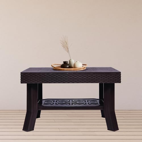 Image of Patiofy Double Top Multipurpose Centre Table | Tea Table | 2 Tier Centre Table | Table with Storage for Living Room, Coffee Table | Foldable & Easy to Carry Anywhere (Brown)