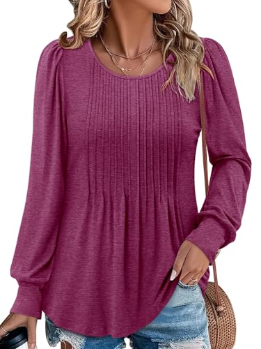 BETTE BOUTIK Long Sleeve Shirts for Women Fall Tops Dressy Blouses Crewneck Tunic Tops for Leggings S-3XL