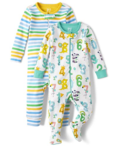 The Children's Place Baby Boys' And Toddler Short Sleeve 100% Cotton Zip-Front One Piece Pajama, Numbers 2-Pack, 9-12 Months #TOP20