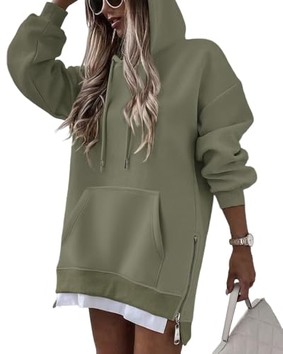 CHICME Womens Oversized Long Hoodie Dress 2025 Fall Outfits Comfrt Pullover Sweatshirt Winter Clothing-ag-XL Army Green