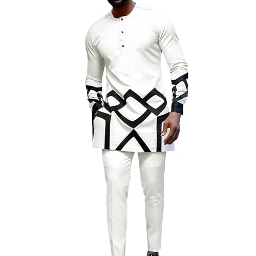 Costume deux pièces ethnique africain manches longues pantalon imprimé casual