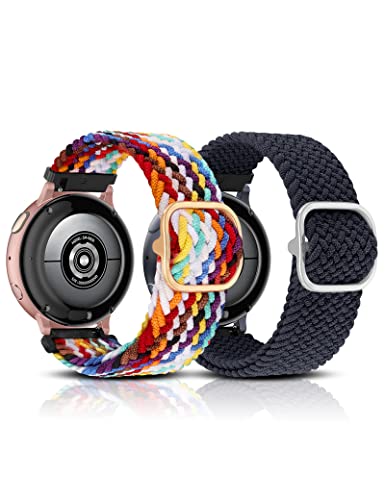 Wearlizer 2 Packs 20mm Elastic Watch Bands Compatible with Samsung Active 2 Watch Band/Galaxy Watch 4 40mm 44mm, Adjustable Strap for Galaxy Watch 4 Classic 42mm 46mm/Watch 3 41mm/Watch 42mm Women Men