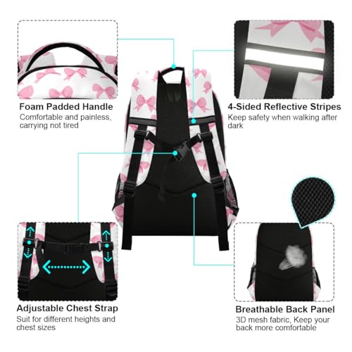 Pink Bow White Background Pattern Backpacks for Kids School Bag Student Backpack Bookbag For Boys Girls Casual Bag4