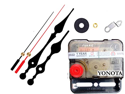 Image of YONOTA A Product of SONAM Quartz Combo of Sweep & Ticking Silent Movement Machine for Wall Clock Hand (Hands house-15.5cm,minuted-19.5cm, second-14.2cm) (Needle -Black,Red 1) (Made in India 100%)