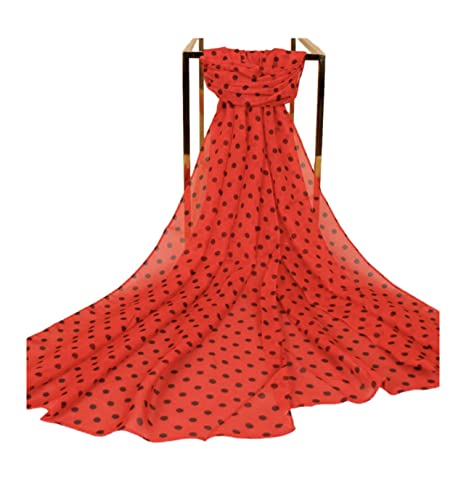 Silk Scarf 100% Pure Silk Scarf Long 60”X20” Women's Fashion Sunscreen Shawls Wraps Dupatta Beautiful Scarf (Red Polka Dot) #TOP3