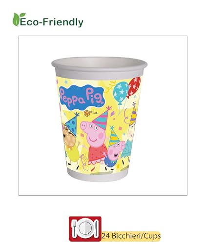 Miniatura 3 de Ciao - Kit Vajilla De Fiesta Peppa Pig Peppa S Birthday Para 24 Personas 112 Pcs: 24 Platos Ø23cm, 24 Platos Ø18cm, 24 Vasos 250ml, 40 Servilletas 33x33cm De Papel Compostable Eco-Friendly