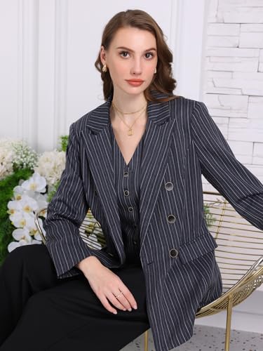 Women's Double Breasted Blazer Vintage Pinstripe Striped Suit3