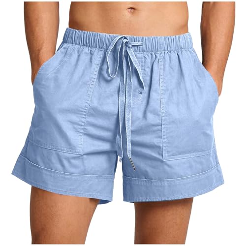 Shorts Herren Sommer Kurze Hosen Casual Outdoorshorts Laufshorts Große Größen Herrenshorts mit Kordelzug Strandshorts Männer Freizeitshorts Wandershorts Sporthose Hellblau 3XL