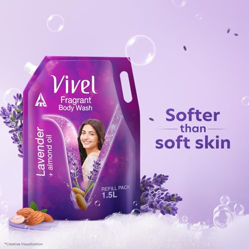 Image of Vivel Fragrant Body Wash, Lavender & Almond Oil Shower Gel, 1500ml Supersaver XL Refill Pouch, Moisturizing Bodywash, Soft & Smooth Skin, Effective Cleansing, For Women & Men